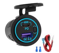 QWORK® 65W PD USB C & QC 3.0 USB Anschluss - Adaptateur pour allume-cigare de voiture avec interrupteur et câble de 60 cm, étanche IP66, pour voitures, motos, bateaux, camions et caravanes.