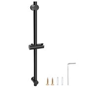 QWORK® 66 cm Barre de Douche avec Support Pommeau de Douche - Acier Inoxydable SUS 304 - Noir Mat - Trous de Fixation Réglables