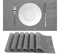 QWORK® 6PCS Sets de Table PVC Lavable, 45x30 CM Gris+ Argenté， Résistant à la Chaleur, Antidérapant