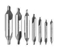 QWORK® 7 Pièces Forets à Centrer HSS 60 Degrés, 1/1.5/2/2.5/3mm/4/5mm, Foret à Deux Extrémités pour Traitement Acier Aluminium Cuivre Fer