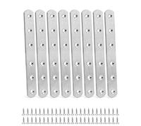 QWORK® 8 Pièces 160x20x3mm Pattes D'assemblage, Supports de Fixation Droits Plats Plaques dassemblage Métalliques en acier inoxydable avec 48 vis de fixation, Plaque de Réparation Meubles
