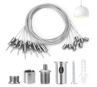 QWORK® 8 Pièces câbles crochet acier inoxydable, 1.5 mm x 1.5 m, câble métallique de goujon de plafond, fixation de fixation au plafond, pour plafonnier à panneau LED