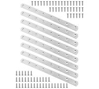 QWORK® 8 Pièces Pattes D'assemblage, Supports de Fixation Droits Plats Plaques 245 mm x 19 mm dassemblage Métalliques en acier inoxydable avec 64 vis de fixation, Plaque de Réparation Meubles