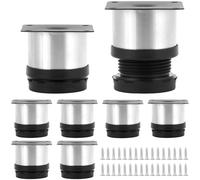 QWORK® 8 Pièces Pieds de Meuble réglables en Hauteur, Pieds de Meuble en Acier Inoxydable Ø 50 mm, Pieds d'armoire Ronds avec Socle en Plastique, pour Meuble