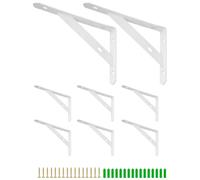 QWORK® 8 pièces supports d'étagère, supports d'étagère triangulaires, support mural pour étagère avec accessoires à vis, 150 * 95 * 16mm, blanc