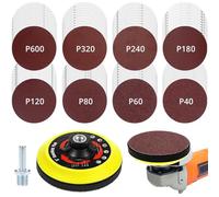 QWORK® 80 Pièces disques abrasif meuleuse d'angle, 125mm grains 40/60/80/120/180/240/320/600 papier verre polissage, avec tige et disque de polissage, pour bois, métal et peinture