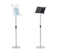 QWORK® A4 Porte-Affiche en Aluminium - Pied Présentoir Publicitaire Rotatif à 360° - Coin Sûr - Hauteur Réglable 75~120cm(Argent, A4)