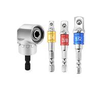 QWORK® Adaptateur de visseuse d'angle 105 °, fixation d'angle pour tournevis sans fil, perceuse à queue hexagonale, avec adaptateur de douille 3 pièces 1/4" 3/8" 1/2"
