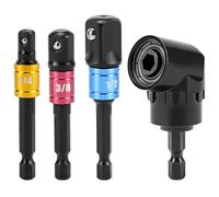 QWORK® Adaptateur de visseuse d'angle 105 °, fixation d'angle pour tournevis sans fil, perceuse à queue hexagonale, avec adaptateur de douille 3 pièces 1/4" 3/8" 1/2",noir