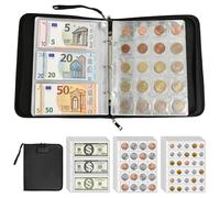 QWORK® Album de Collection de Pièces de Monnaie Ignifugé, 400 Emplacements Classeur Étanche avec Serrure à Code, pour Billets, Médailles et Timbres