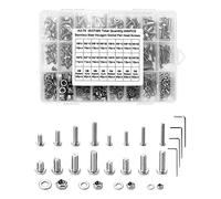 QWORK® Assortiment de vis en acier inoxydable, 540 vis à tête cylindrique M3 M4 M5 M6 Vis à tête hexagonale en acier inoxydable 304 dans une boîte de rangement