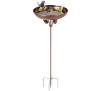 QWORK® Bain d'oiseaux 30 cm en métal Vintage avec Base à 5 Branches, mangeoire à Oiseaux en Fer résistant aux intempéries pour Jardin et terrasse, Bronze Antique, Hauteur 80 cm