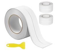 QWORK® Bande d'Étanchéité Autocollante 3 Rouleaux (3,8cm x 3,2m) - Joint Blanc Imperméable pour Cuisine, Salle de Bain & Évier - Ruban de Calfeutrage en PVC avec Grattoir pour Baignoire et Sol