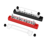 QWORK® Barre omnibus 150 A 12 V-48 V avec 4 goujons M6 et 6 vis M4, bornier de distribution d'alimentation pour voiture, bateau, marine, systèmes solaires, noir et rouge.