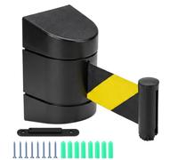 QWORK® Barrière de ceinture rétractable, boîtier ABS 3 m, ceinture de sécurité noire et jaune avec vis