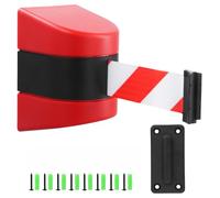 QWORK® Barrière retractable 10 m avec support mural - rouge/blanc - fonction de verrouillage - pour le contrôle des foules lors d'événements