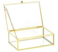 QWORK® Boîte à bijoux dorée, écrin à bijoux, rangement bijoux avec couvercle, boîte à bijoux vintage 15x10x5cm