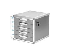 QWORK® Boîte à tiroirs A4, casier rangement bureau, 5 compartiments, avec serrure, alliage d'aluminium, argent
