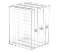 QWORK Boîte de rangement à bijoux en acrylique transparent - Présentoir de boucles d'oreilles avec 3 tiroirs coulissants verticaux, 216 trous de boucles d'oreilles et 36 rainures pour collier,