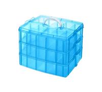 QWORK® Boîte de rangement bleue, avec 3 niveaux et 30 compartiments réglables, pour l'artisanat, les bijoux et les petits objets