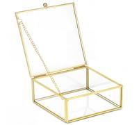 QWORK® Boîte décorative vintage dorée, boite a bijoux transparente, boîte rectangulaire transparente, 12 x 12 x 5cm, pour organisateur de bijoux