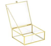 QWORK® Boîte décorative vintage dorée, boite a bijoux transparente, boîte rectangulaire transparente, 12 x 12 x 5cm, pour organisateur de bijoux