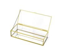 QWORK® Boîte décorative vintage dorée, boite a bijoux transparente, boîte rectangulaire transparente, 23.3x10x5.3cm, pour organisateur de bijoux