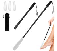 QWORK® Brosse de lavage des pieds réglable avec long manche, brosse de nettoyage des espaces entre les orteils, avec trois housses en tissu, pour les personnes souffrant de problèmes de dos