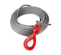QWORK Câble de treuil, 0,95 cm x 30,5 m, câble de treuil à noyau en acier, crochet pivotant autobloquant, dépanneuse de remorquage robuste, résistance à la rupture de 3,991,6 kg pour Rollback, grue,