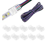 QWORK® Câble d'Extension LED 4 Broches 5m + 10 Connecteurs 10mm, 22AWG, 12V 5V-24V, pour LED SMD 3528/2835