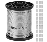 QWORK® Câble inox de 1 mm x 100 m - Acier inoxydable 304-7x7 torons - 100 kg de résistance - avec 30 manchons de ser