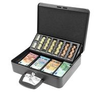 QWORK® Caisse monnaie verrouillable, noir 30X 24 X 9CM tiroir caisse avec plateau de comptage de pièces, pour la maison, supermarché