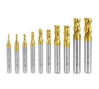 QWORK® Coffret de fraises, 10 pièces, acier rapide revêtu de titane, 2-10 mm - 4 dents, fraises à bout rond pour usinage CNC, métaux, aluminium et bois