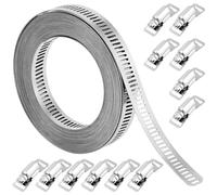 QWORK® Collier de serrage en 304 acier inoxydable, 5 m avec 12 attaches pour tube et conduite de carburant, tuyau, conduit d'air