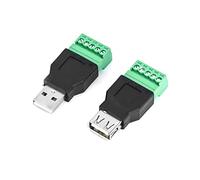 QWORK® Connecteur USB Mâle & Femelle, Connecteur USB a Adaptateur Bornier à Vis, USB 2.0 A Mâle & Femelle à 5 Broches Femelle Bornier à Vis pour la Charge et le Transfert Données (2 Pcs)