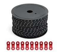 QWORK® Cordes de haubanage Haute résistance 5 mm x 50 m, Corde de Tente avec 10 tendeurs de Corde en Aluminium, Cordes de Tente réfléchissantes pour Camping, tentes, auvents, auvents