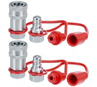 QWORK Coupleurs hydrauliques à connexion rapide, 2 ensembles de valves à filetage NPT de 6,35 mm, filetage NPT de 6,35 mm et corps ISO de 6,35 mm, 3600 psi, acier trempé avec bouchons anti-poussière