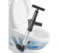 QWORK® Deboucheur analisation haute pression avec baromètre de pression pour débloquer les toilettes/évier/drain de sol/bouchage de tuyau - comprend 4 têtes remplaçables, noir