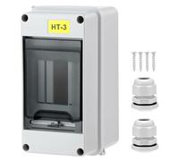 QWORK Disjoncteur à 3 voies avec rail DIN, boîtier de distribution électrique étanche IP65 pour intérieur et extérieur, boîtier PC + ABS avec accessoires, 7,9 x 7,9 x 16 cm