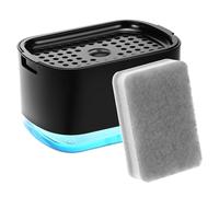 QWORK® Distributeur de Savon 2 en 1 avec Porte-Éponge, 300ML - Distributeur de Liquide Vaisselle Rechargeable et Étanche, Couleur Noire