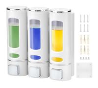 QWORK® Distributeur de Savon Mural à 3 Compartiments, sans perçage, Grande capacité pour Salle de Bain, Blanc