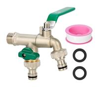 QWORK® Double Robinet de Jardin en Laiton avec 2 Sortie et Clapet - Antigel et Antirouille, Idéal pour Irrigation et Lavage