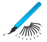 QWORK®Ébavureur Manuel avec 11 Lames, Ébavureur avec Manche en Aluminium, Ébavureur Rotatif à 360° pour Métal, Résine, Cuivre, Plastique, PVC et Bois