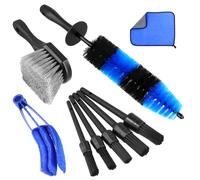 QWORK® Ensemble de 9 Brosses de Nettoyage pour Voiture - Brosse Jantes, Rosse Pneus et Brosses de Détail