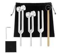 QWORK® Ensemble de Diapason Thérapeutique 128Hz, 256Hz, 512Hz pour Test Sensoriel et Relaxation - en Alliage d'Aluminium - avec Marteau en Silicone