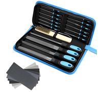 QWORK® Ensemble de Limes et Râpes 30 Pièces - 4 Grandes Limes, 12 Limes à Aiguille, 1 Riffler File, 1 Brosse de Nettoyage, 12 Papier Abrasive - pour Menuiserie, Sculpture et Travaux Manuels
