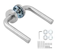 QWORK® Ensemble de poignées avec rosace - Acier inoxydable argent mat, design minimaliste - pour épaisseurs de porte de 35 à 62 mm