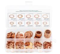 QWORK® Ensemble de Rondelle Cuivre Plates M5-M14, 200 Pièces Joint Cuivre Joints Vidange Utilisé avec Boîte de Rangement, 9 Tailles (M5 M6 M8 M10 M12 M14 M16 M20)