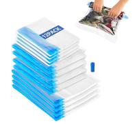 QWORK® Ensemble de Sacs Sous Vide de Voyage [12 Pièces, 3 Tailles] - Sans Aspirateur, Réutilisables, Économie d'Espace Jusqu'à 75%