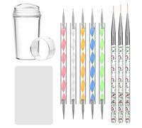 QWORK® Ensemble de tampon à ongles transparent, tampon pour nail art avec grattoir, 3 brosses à ongles, 5 stylos à pointiller double face